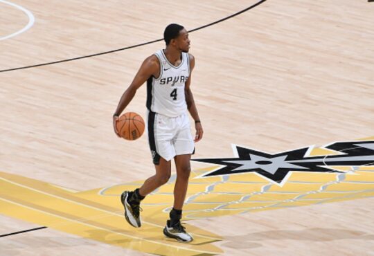 De'Aaron Fox #4 of the San Antonio Spurs drives with the ball during Game 5 of the 2026 NBA Finals against the New York Knicks at Frost Bank Center on June 13, 2026.