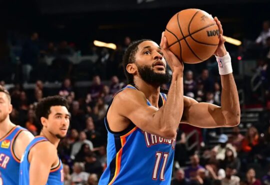 Oklahoma City Thunder guard Isaiah Joe rises for a shot during the 2025-26 season