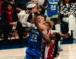 Dallas Wings forward Jessica Shepard drives to the rim against the Las Vegas Aces at College Park Center.