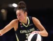Jessica Shepard of the Dallas Wings controls the ball during the third quarter against the Seattle Storm at College Park Center.