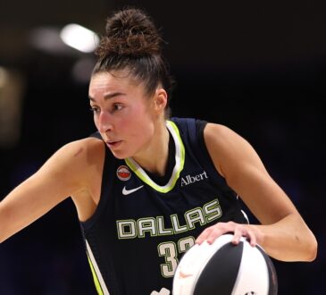 Jessica Shepard of the Dallas Wings controls the ball during the third quarter against the Seattle Storm at College Park Center.