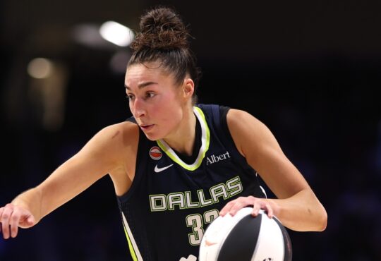Jessica Shepard of the Dallas Wings controls the ball during the third quarter against the Seattle Storm at College Park Center.