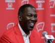 Former Dallas Mavericks executive Michael Finley speaks to the media at the Kohl Center in Madison, Wisconsin.