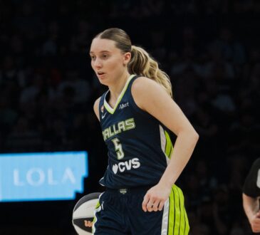Dallas Wings guard Paige Bueckers dribbles the ball during a road game against the Minnesota Lynx