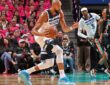 Rudy Gobert #27 of the Minnesota Timberwolves handles the ball against the San Antonio Spurs during Game 1 of the Western Conference Semifinals at Frost Bank Center.