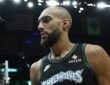 Minnesota Timberwolves center Rudy Gobert walks off the court at Target Center during the 2026 NBA Playoffs