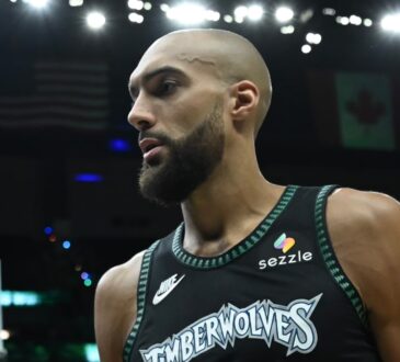 Minnesota Timberwolves center Rudy Gobert walks off the court at Target Center during the 2026 NBA Playoffs