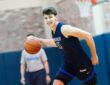 Sergio De Larrea dribbles the ball during Dallas Mavericks Summer League practice ahead of Las Vegas debut