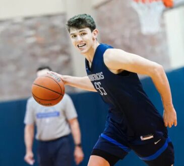 Sergio De Larrea dribbles the ball during Dallas Mavericks Summer League practice ahead of Las Vegas debut