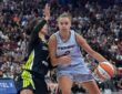 Dallas Wings forward Alysha Clark defends Toronto Tempo forward Laura Juškaitė during the second half at Bell Centre.
