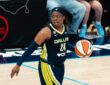 Dallas Wings guard Arike Ogunbowale (24) dribbles up the court during Dallas' win over the Los Angeles Sparks on July 19, 2026.