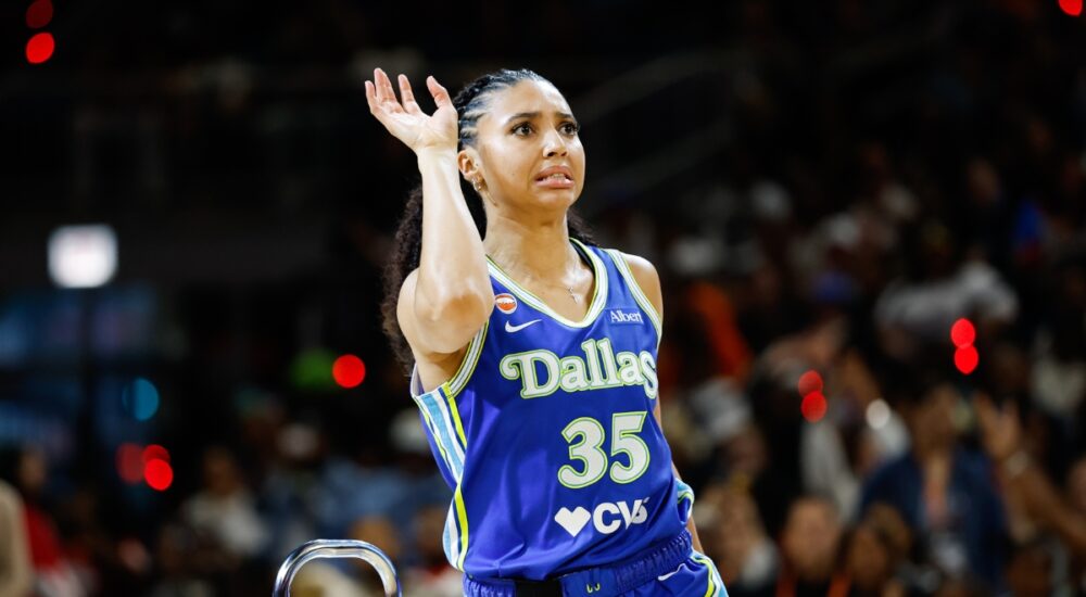 Dallas Wings guard Azzi Fudd follows through on a 3-pointer during the 2026 WNBA 3-Point Contest at Wintrust Arena in Chicago.
