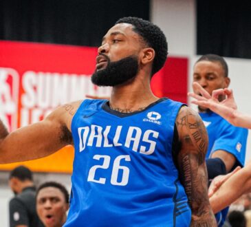 Dallas Mavericks guard Darin Green Jr. reacts and gestures during an NBA Summer League game