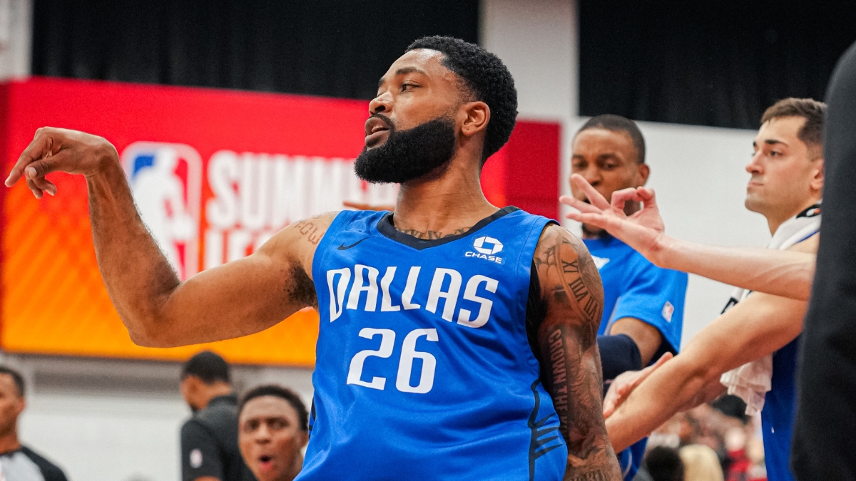 Dallas Mavericks guard Darin Green Jr. reacts and gestures during an NBA Summer League game