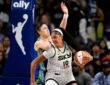 Chicago Sky center Kamilla Cardoso posts up against Dallas Wings center Li Yueru during the first half at American Airlines Center.