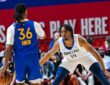 Dallas Mavericks forward Morez Johnson Jr. (14) guards Golden State Warriors guard Deivon Smith (36) during a 2026 NBA Summer League game