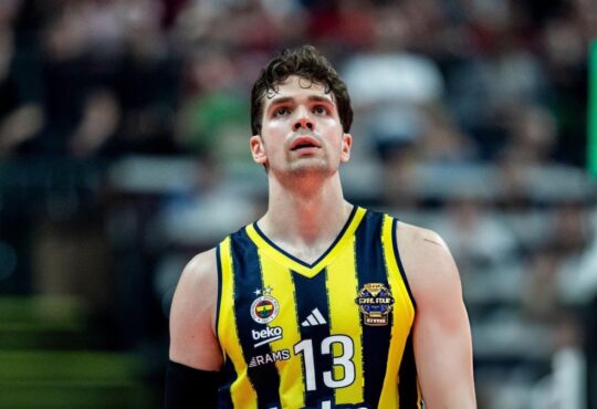 Tarik Biberovic wearing Fenerbahce Beko jersey number 13 at EuroLeague Final Four