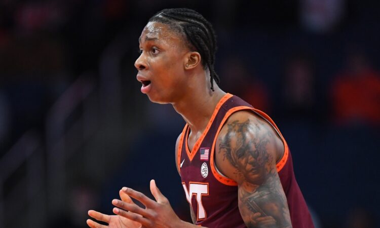 Tobi Lawal, now with the Dallas Mavericks, reacts to a call during a Virginia Tech game against Syracuse